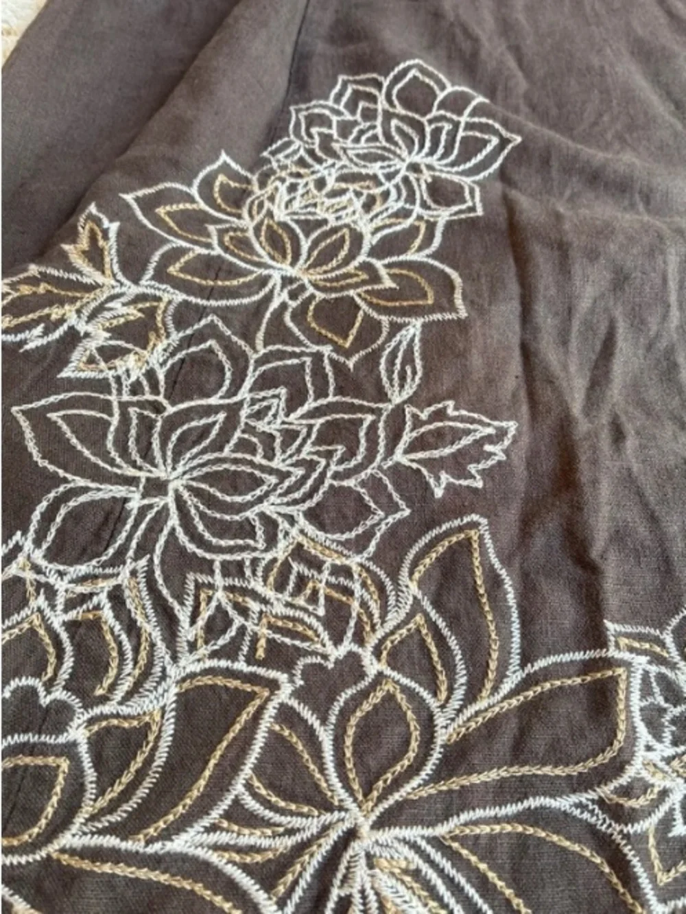 next Brown A-Line Skirt with White Floral Hem Embroidery